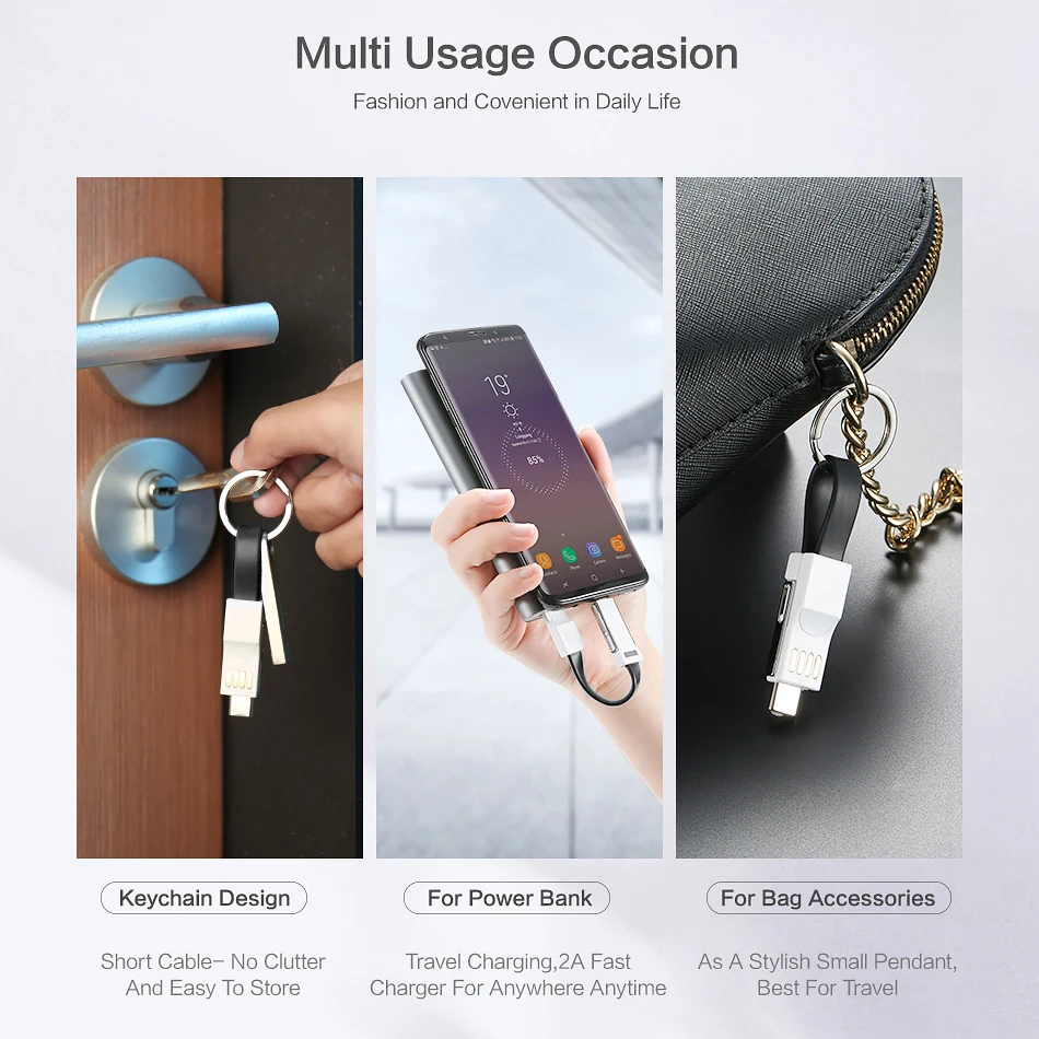 3 в 1 USB кабель Micro Type C 8 Pin для iPhone 11 Pro XR X Samsung Huawei 3A Mini брелок зарядные кабели|Кабели