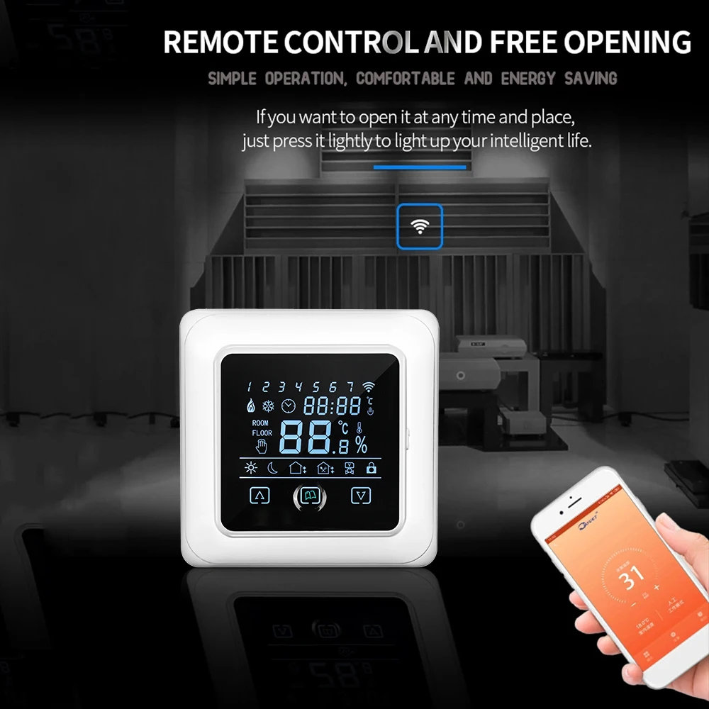 

2W 16A Household Programmable Thermostat with Smart WIFI Electric Heating with LCD Touch-screen Smart Floor Heating Boiler