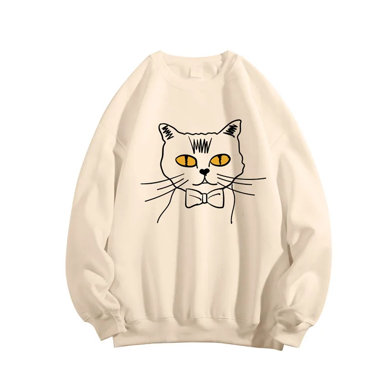 

Autumn and Winter Fashion Brand Cartoon Printed Fleece Hoodie Men's Loose Ins Hong Kong Style Couple Trend All-Match round Neck
