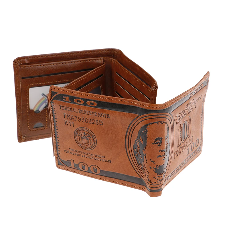 

1PCS Men's Wallet US Dollar Printing PU Leather Credit Card Photo Holder Purse