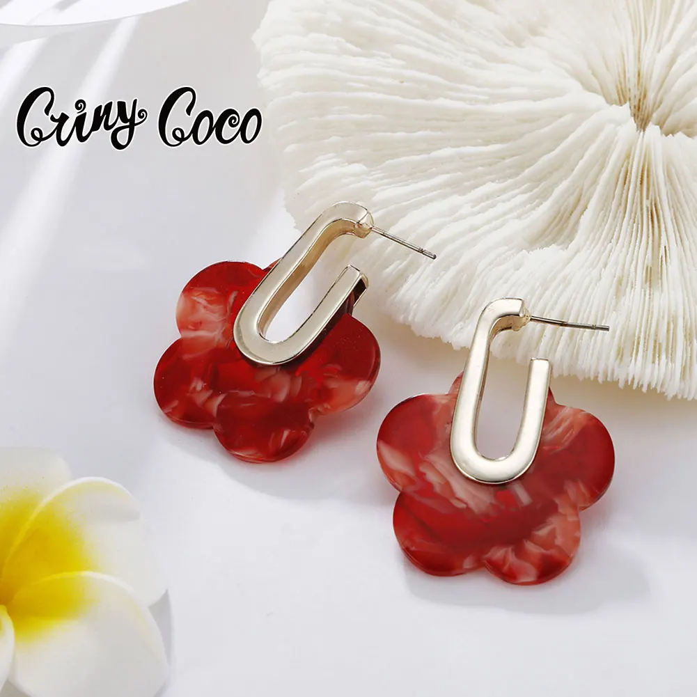 

Cring Coco 2021 Hawaii Women Color matching Flower Earrings Simple Geometry Temperament Matching European American Exaggeration