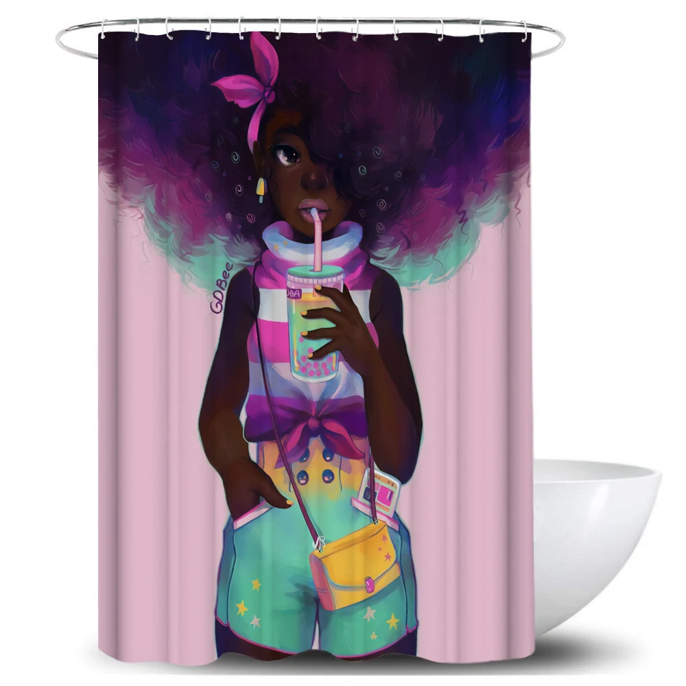 Пьёт молоко Чай девушка афро душ Шторы s Ванная комната африканские американские