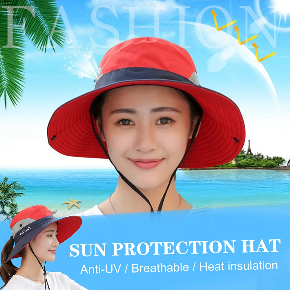 

Sunscreen Beanie for Women Men Fishing Hat Mesh Outdoor Summer UV Protective Hat Wide Brim Foldable Cap with Ponytail Hole