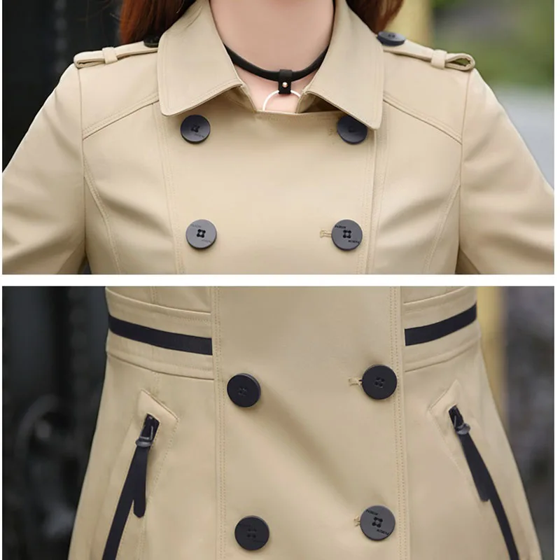

Women Trench Coat New Spring Autumn Korean Slim Double Breasted Mid-long Overcoat Solid Large Size Female Windbreaker Basic Coat