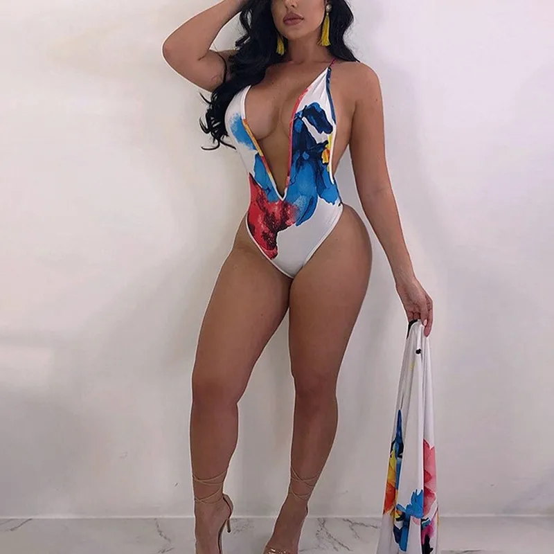 Женское пикантное боди с открытой спиной и V-образным вырезом женское сплошное