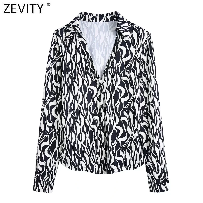

Zevity Women Vintage Deep V Neck Color Matching Geometric Print Slim Smock Blouse Office Ladies Shirts Chic Blusas Tops LS9876