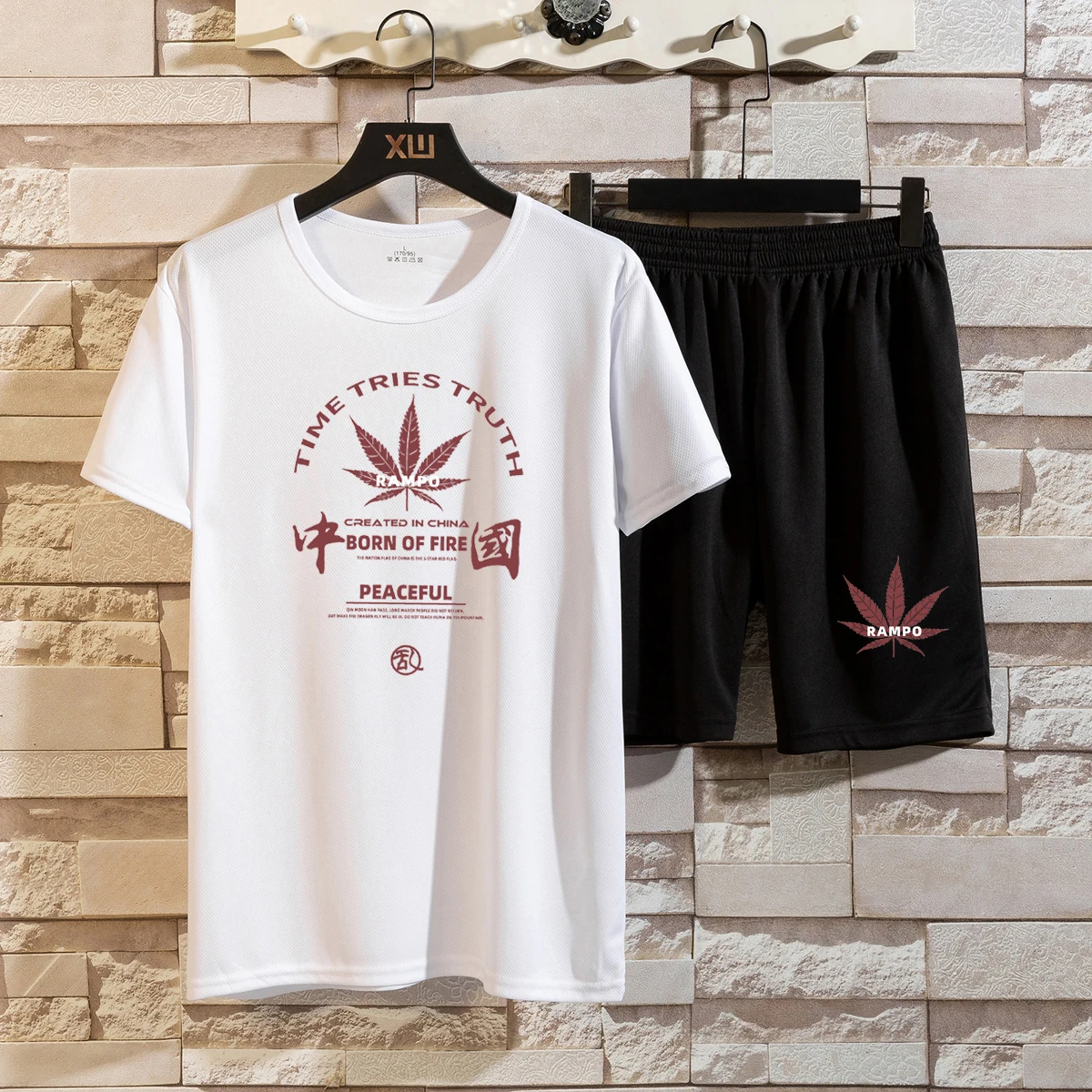 

Sportswear men's summer trend Casual Short Sleeve Capris trend two piece suit