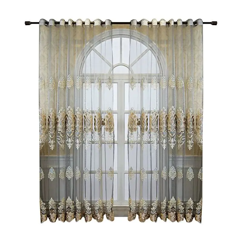 

Patch Velvet Embroidered Tulle Curtains For Living Room Bedroom Europe Luxury Coffee Sheer Voile for Window Door Curtains X804F