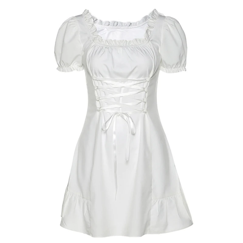

Summer Short Sleeve White Dress Women New Fashion Sexy Mini Dress SIZE S-L MAGOGO 1PC INS Hot