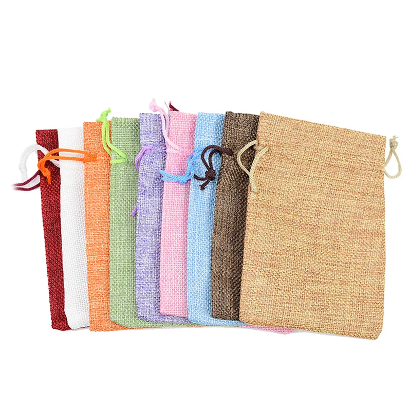 

5pcs Vintage Jute Drawstring Bag Wedding Birthday Party Favors Christmas Gift Packaging Jewelry Hessian Candy Bags Pouch 14x10cm