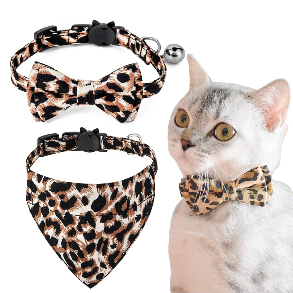 Ошейники для кошек с бантиком леопардовая расколка колокольчиком Регулируемая