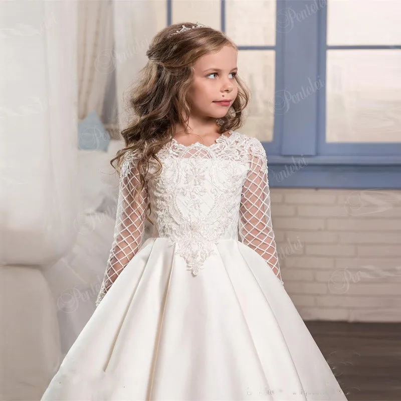 Милые платья для девочек с цветами на свадьбу бальное платье длинными рукавами