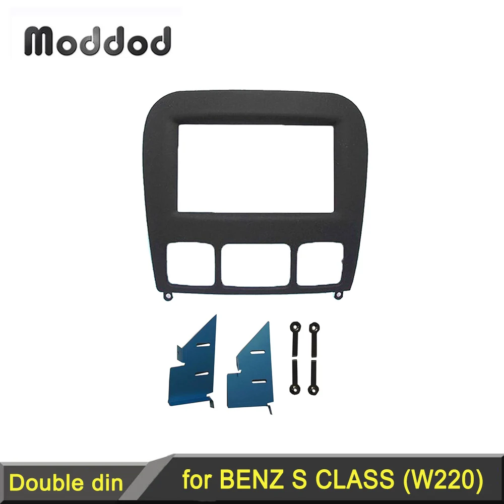 Double 2 Din Stereo Panel for  BENZ S CLASS W220 Fascia Black Color Radio Refitting Dash Mounting Installation Trim Kit Face