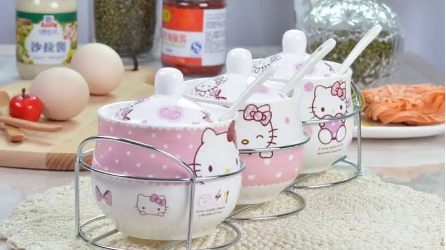 Рисунок «Hello Kitty» Кухня комплект Пособия по кулинарии инструменты KT набор для приправ Творческий солонка 8,5*10 см 230 мл качество Керамика 3 шт./компл - Цвет: Розовый