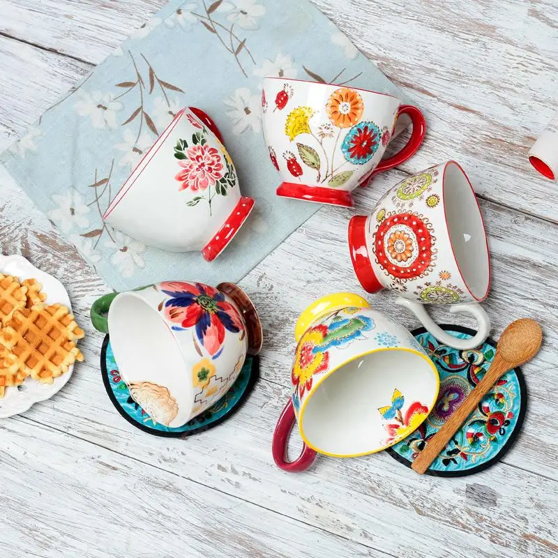 Скандинавская кофейная чашка для завтрака суповая с ручной росписью креативные