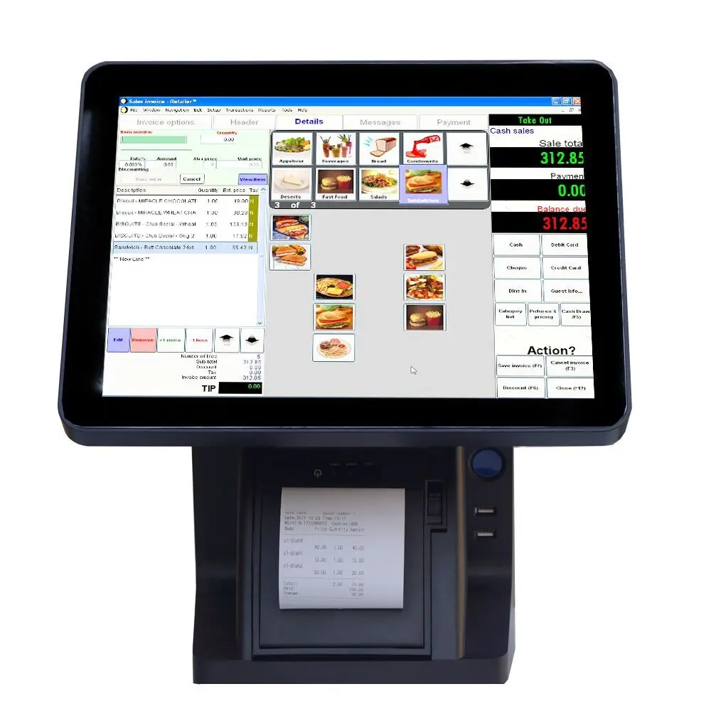 Китай емкостный LCD Pos производитель 15 дюймов двойной дисплей терминал с принтером