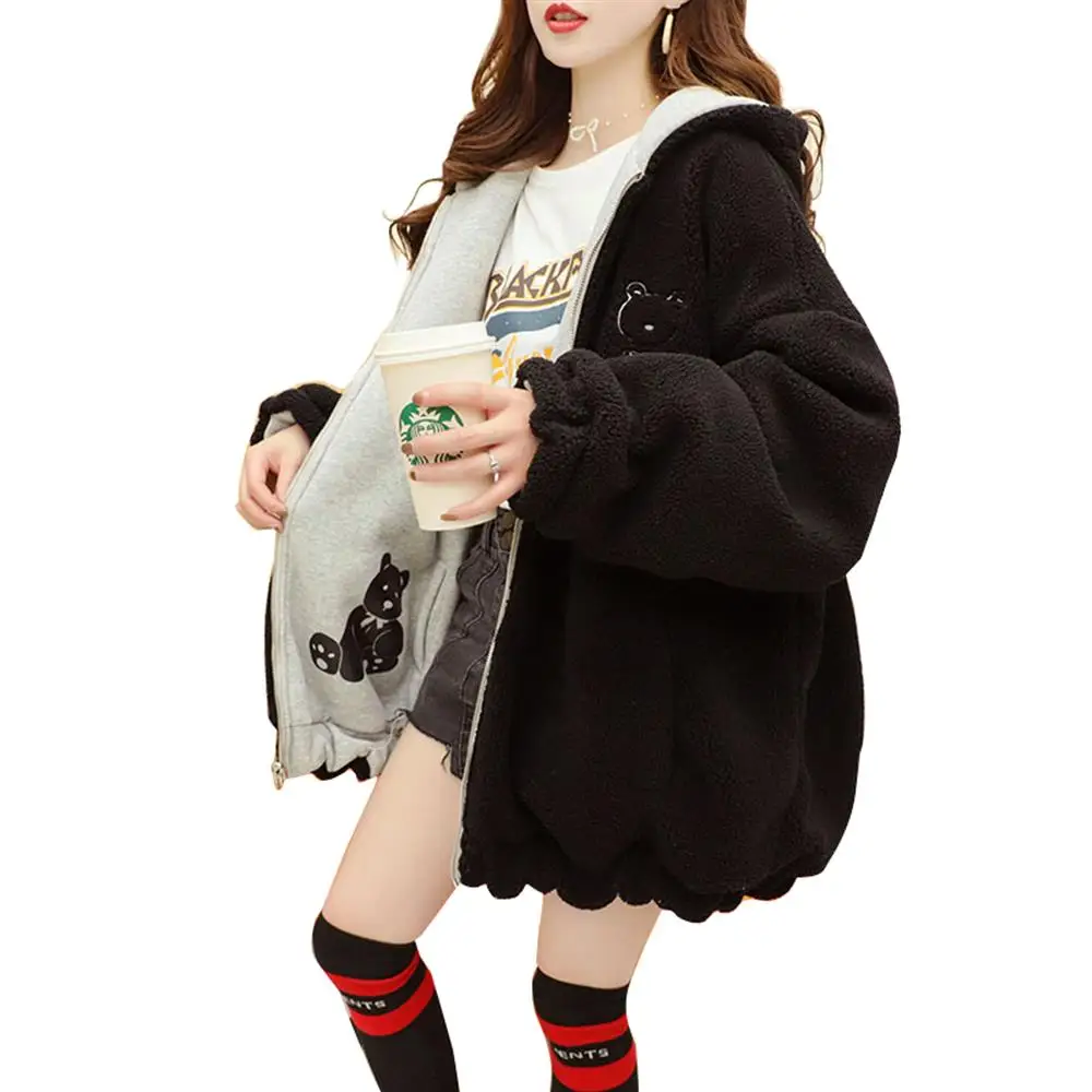 

Женская флисовая куртка, Повседневная модная Свободная куртка с капюшоном, женская повседневная куртка с длинным рукавом, зимние теплые па...