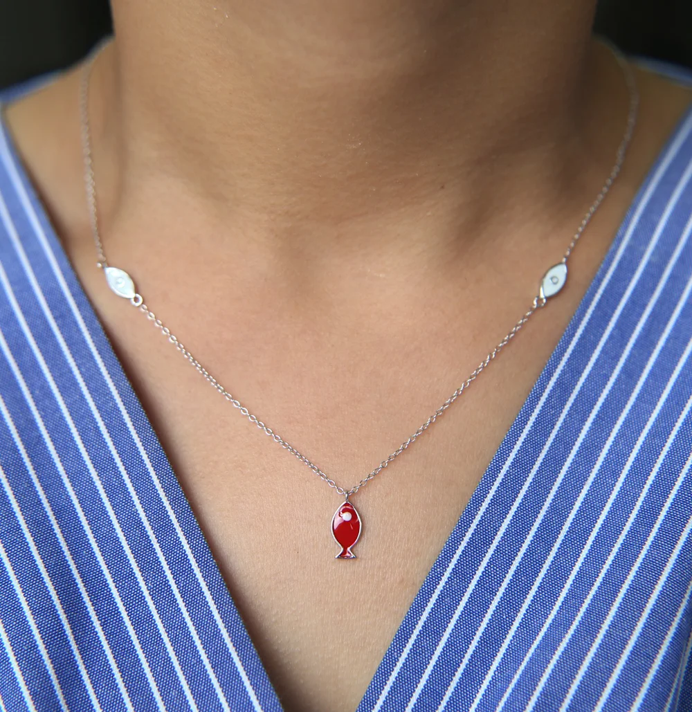 Женское колье из серебра 925 пробы с подвеской рыбий глаз|colorful necklace|girls jewelrynecklace