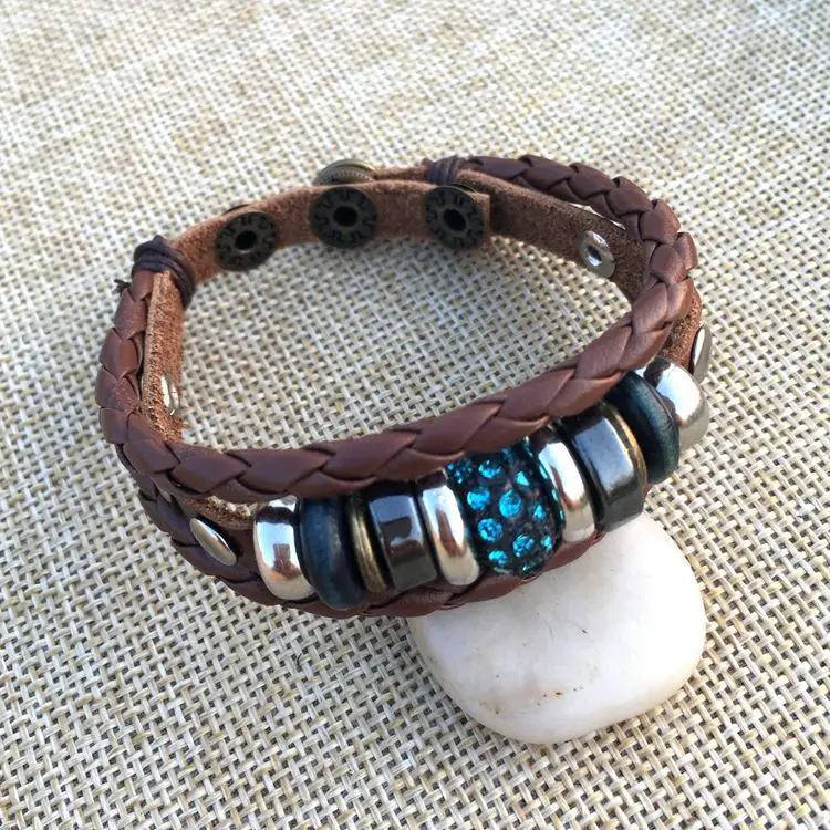 

Charm Leisure Retro Personality Genuine Cow Leather Bracelet Ladies Student Jewelry Multilayer Simple and Elegant Hand Knitting