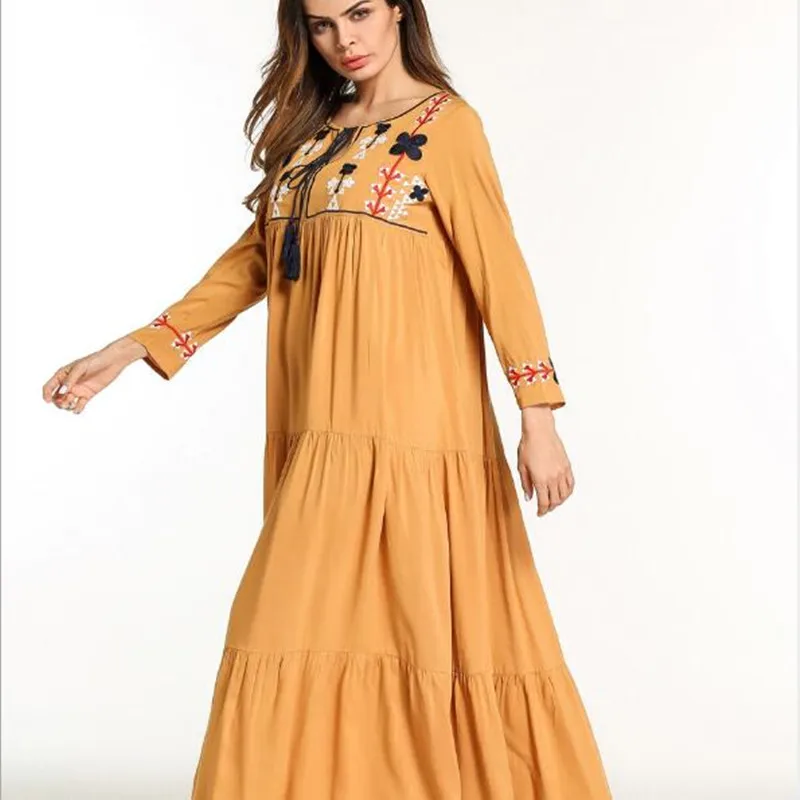 Женское платье осень 2019 женское этническое длинное с вышивкой кисточка дизайн