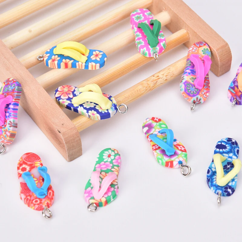 

10pcs Mix Color Polymer Clay Cute Flip Flop Charms Pendant DIY Necklace Bracelet Handmade Jewelry Accessories