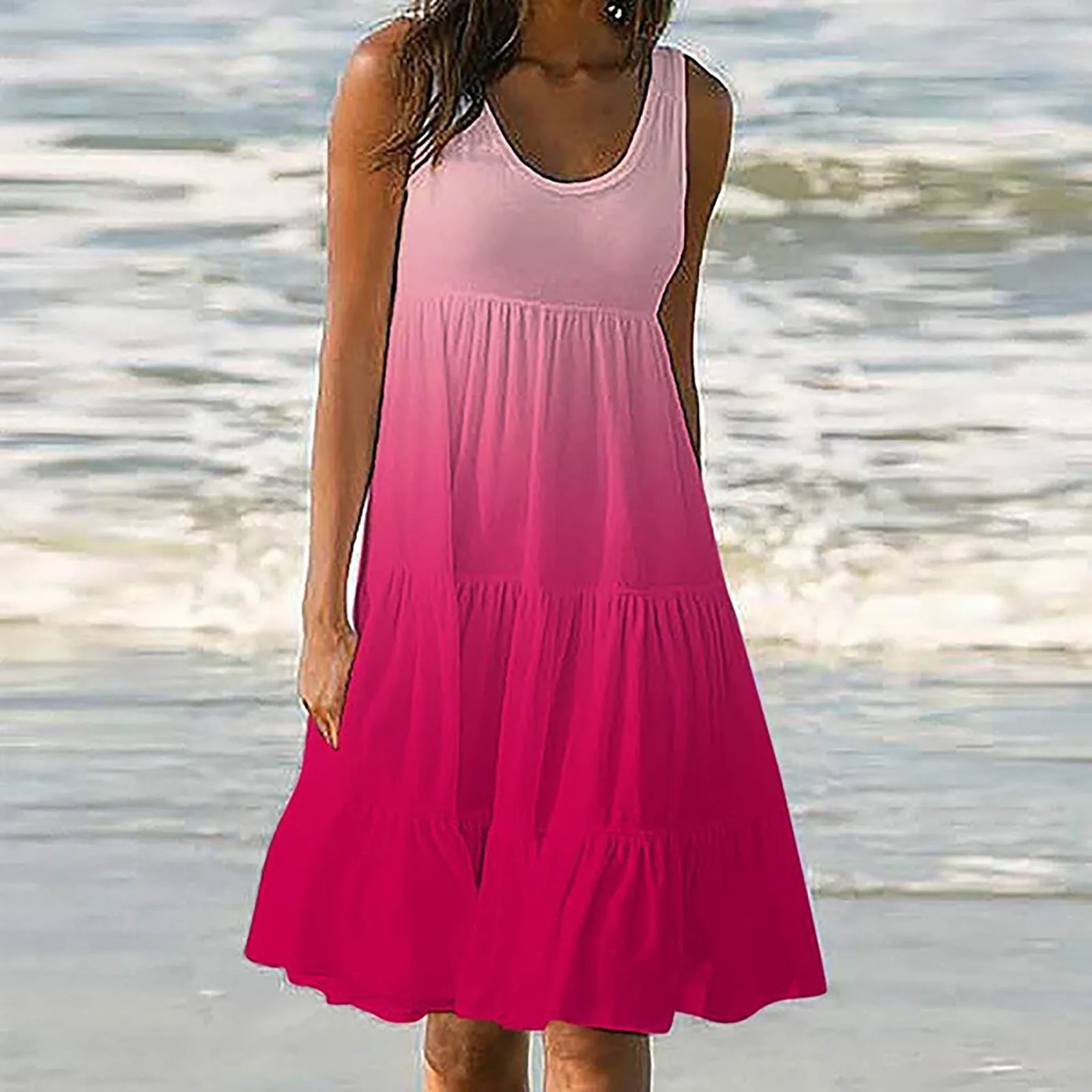 

Women's Dresses Summer 2021 Cross-Border European And American Wear Gradient Color Sleeveless Dress Платье Женское Летнее Макси