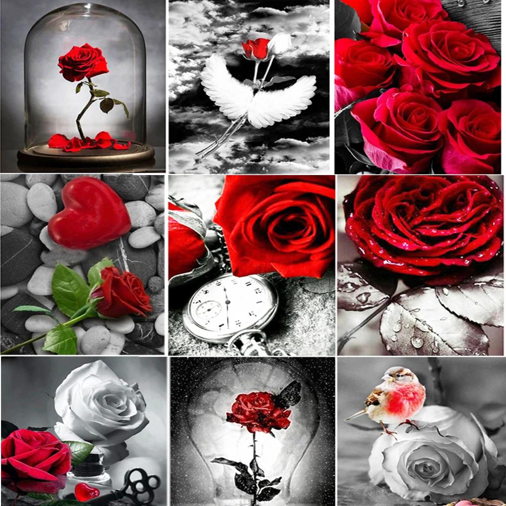 

5d Diy Diamond Painting Rose Flower Full Round Diamond Square Diamond Painting/cross Stitch Mosaic Landscape Home Decoration