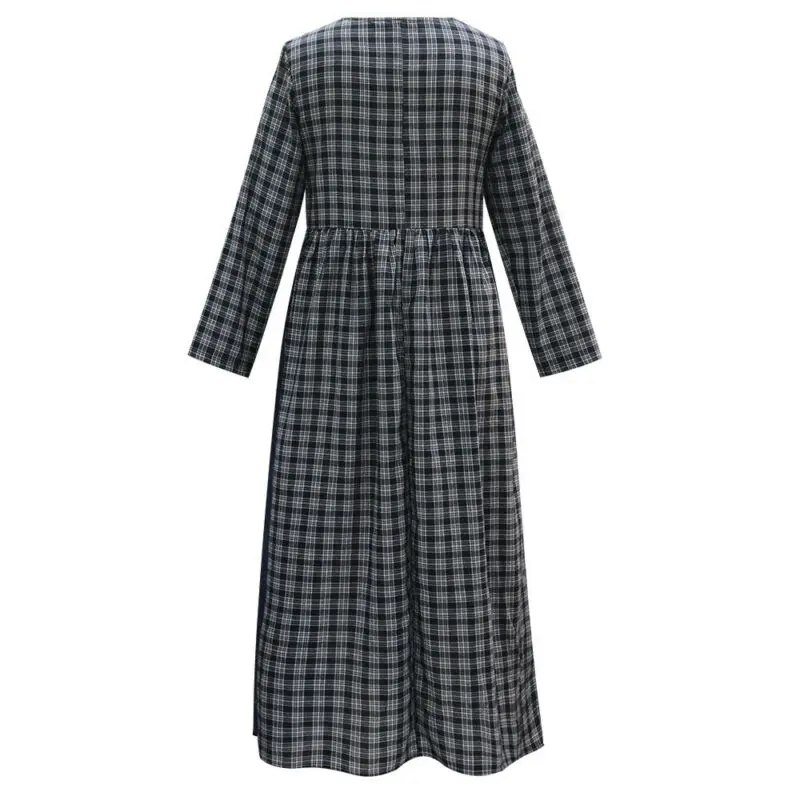 

Plus Size Womens Plaid V Neck Midi Dress Ladies Long Sleeve Loose Shirt Dresses