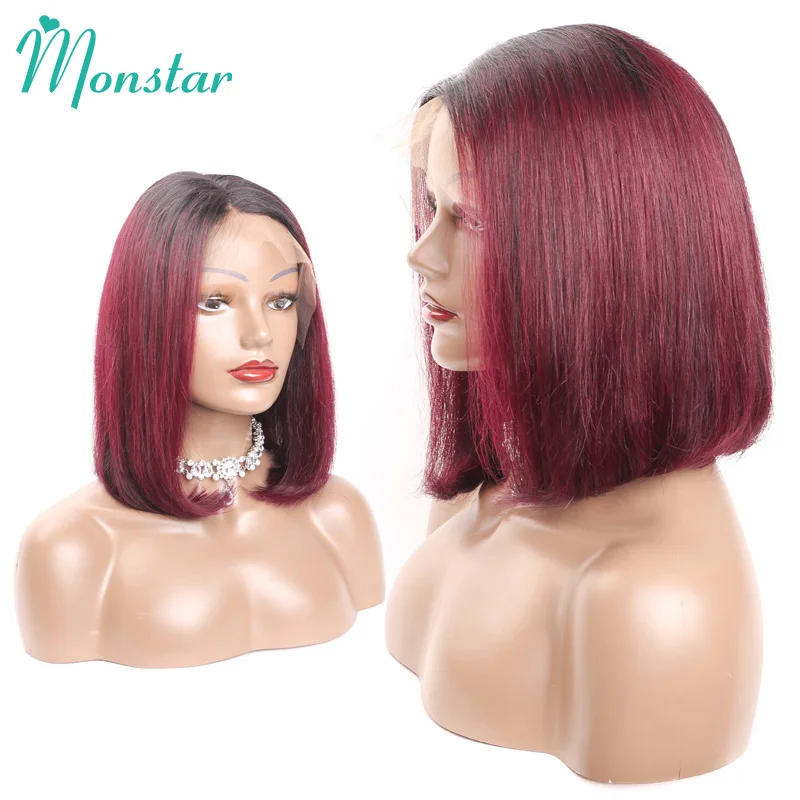 Monstar 13x6 короткий Ombre BOB парик 1B 99j/1B фиолетовый/1B 30 цветов кружева спереди