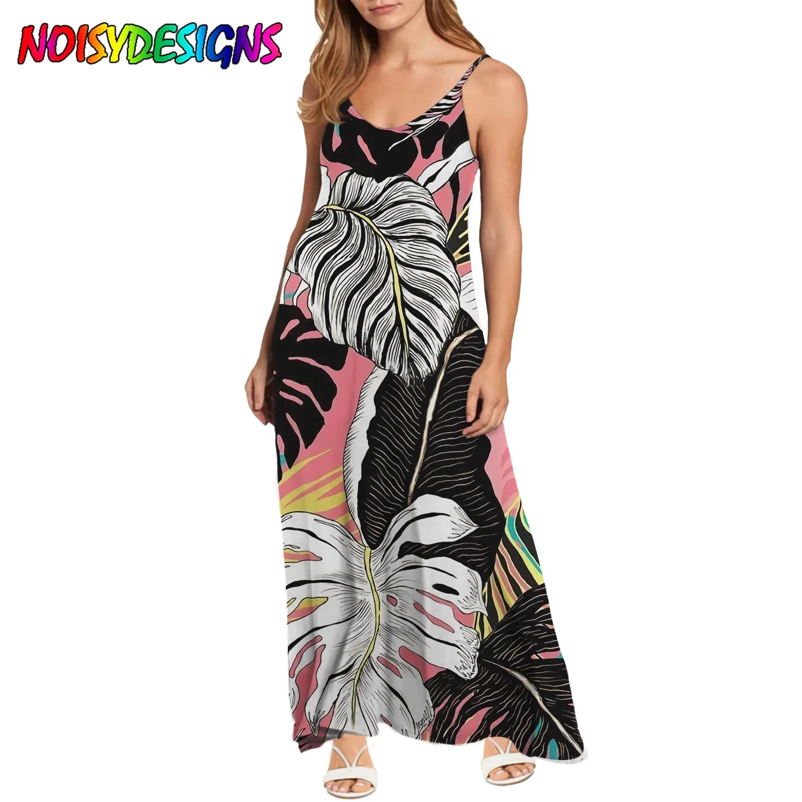 

NOISYDESIGNS Beach Long Dress Hawaii Tropical Flowers Plus Size Sleeveless Dress Women Casual Dresses For Ladies Girls 2021