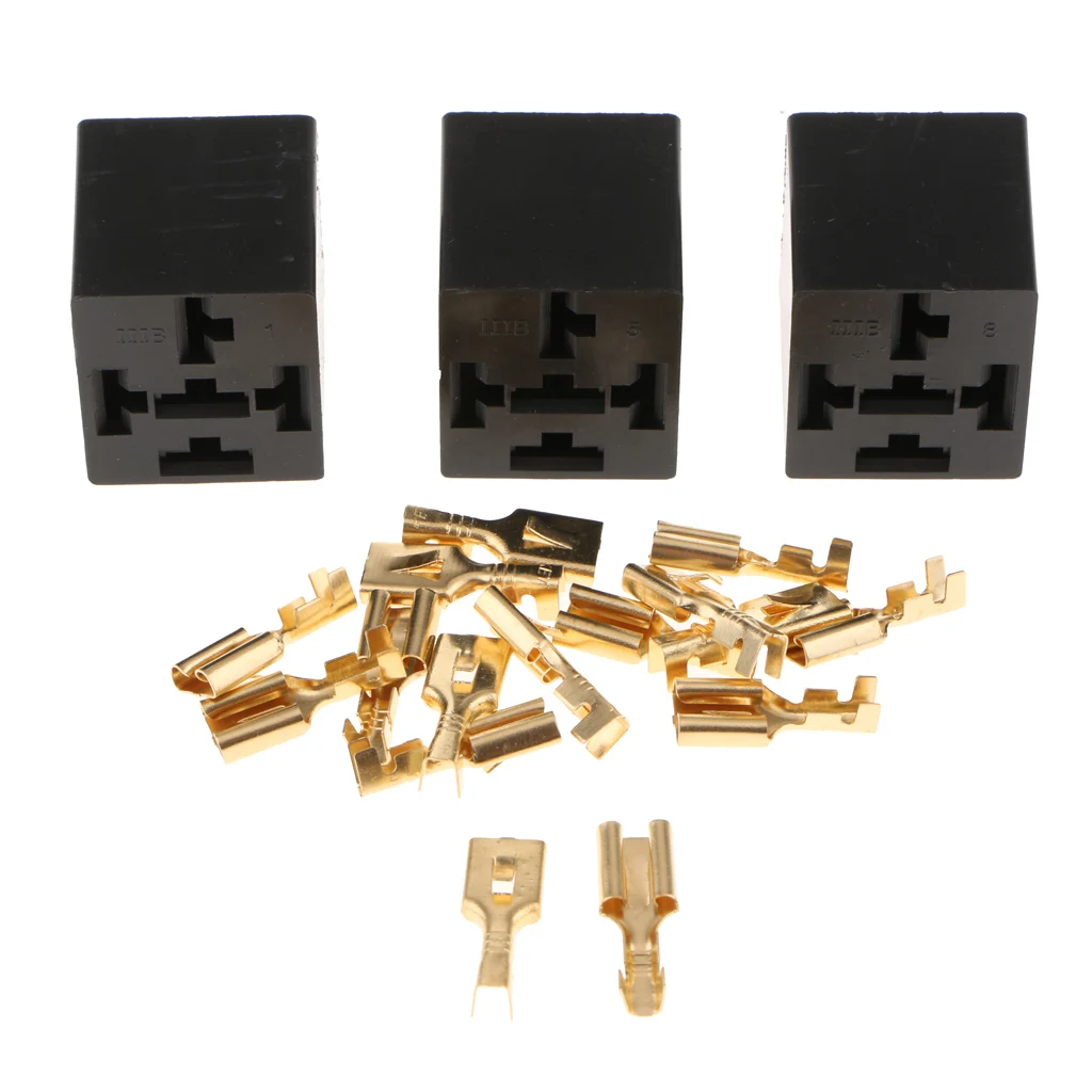 3 Pieces 5 Pin Car Automotive Relay Socket Holder Connector With 15 Terminals 40A | Relays