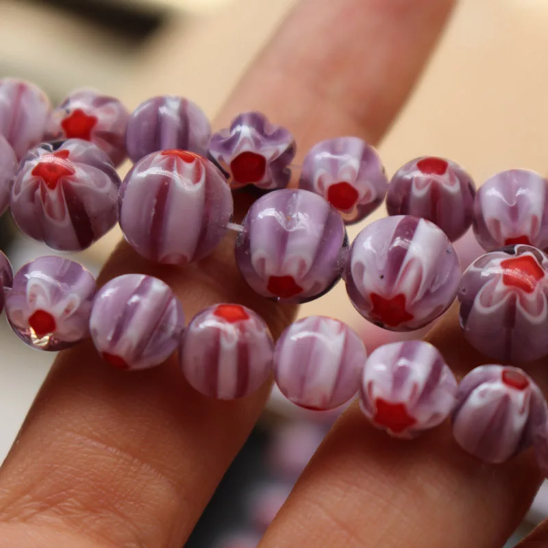38cm 8mm 10mm Lampwork Glass Beads flower beads Flower Shape Light Purple color for jewelry making Necklace Bracelet DIY | Украшения и