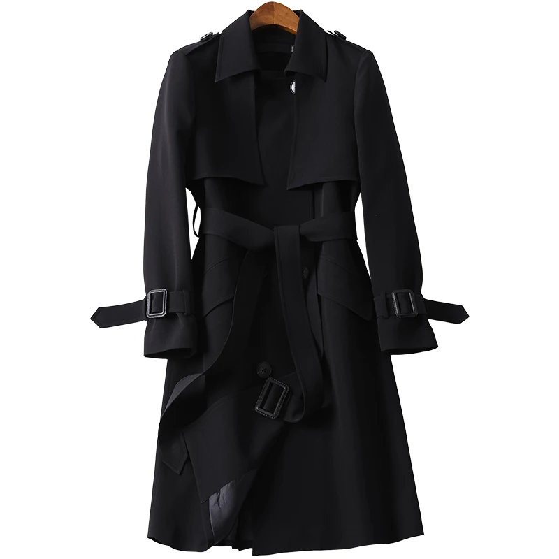 Высококачественная Длинная ветровка цвета хаки Женская Осенняя офисная тонкая