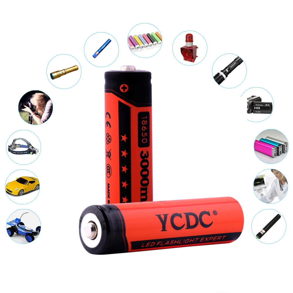 

YCDC 18650 Battery Charger US/EU Plug 2 /4Slots Smart Fast Charging With 2/4pcs 3000mah 18650 Li-ion Rechargeable Battery