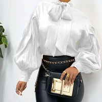 2022 spring new fashion women casual turtleneck satin blouse shirt office lady long sleeve blouse tops