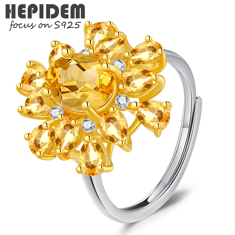 

HEPIDEM 100% Citrine 925 Sterling Silver Rings 2022 New Women Big Size Yellow Crystal Stone Gem Gemstones S925 Fine Jewelry 3322