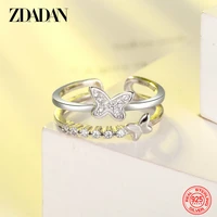 zdadan 925 sterling silver shine butterfly open ring for women charm crystal rings fashion wedding jewelry