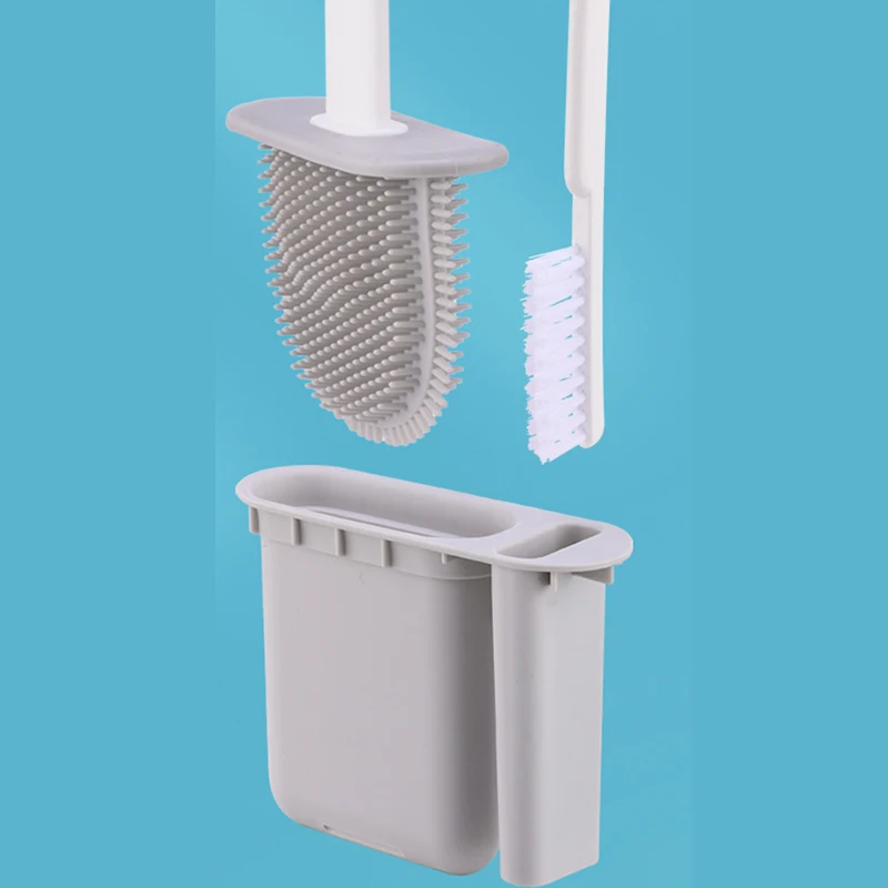 

Toilet Brush With Holder And Plunger Set Wall-Mounted Flexible Silicone Bathroom Scrub Toilet Brush Set DRSA889