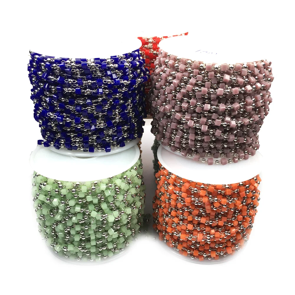 

1 Meter Handmade Wire Wrapped Rosary Chain stone Beads Chains for Necklaces Bracelets Anklet Making DIY Jewelry Findings