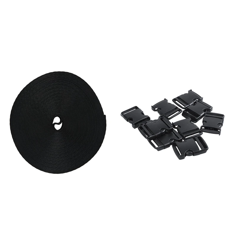 10 шт. жесткий пластиковый ремешок с боковой пряжкой 3 см ширина черный и 1 ярдов