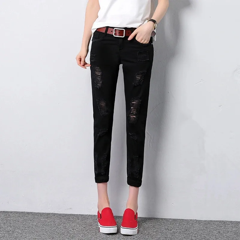 

2021 Fashion Ripped Washed White Jeans Ankle-Length Summer Streetwear Denim Women's Pants Casual Trousers for Female