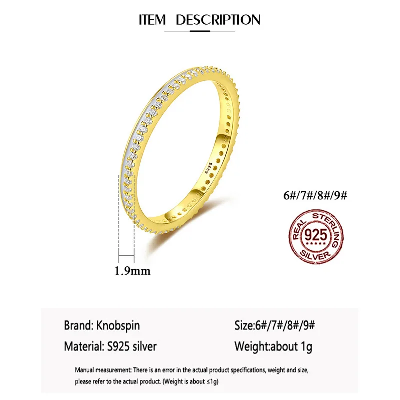 

Knobspin 100% 925 Sterling Silver Fashion Simple One Circle Full Diamond High Carbon Diamond Stack Rings For Women Fine Jewelry