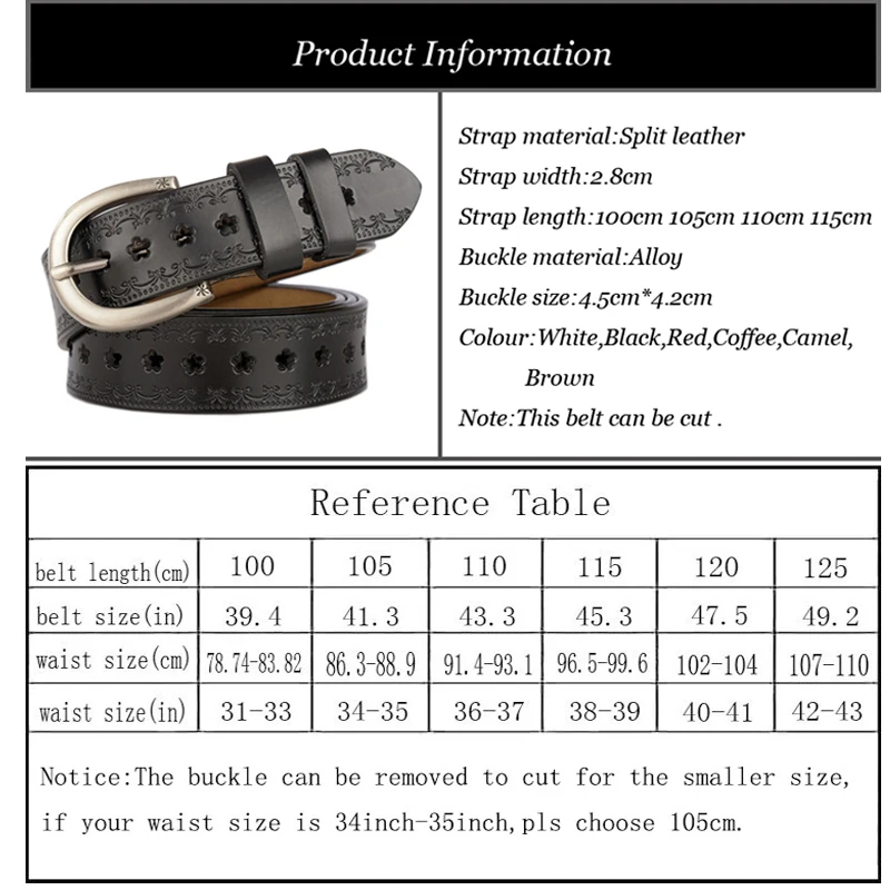 

Western Flower Print Hollow Out Design Leather Women Belt Fashion Jeans Causal Pants Women Belt