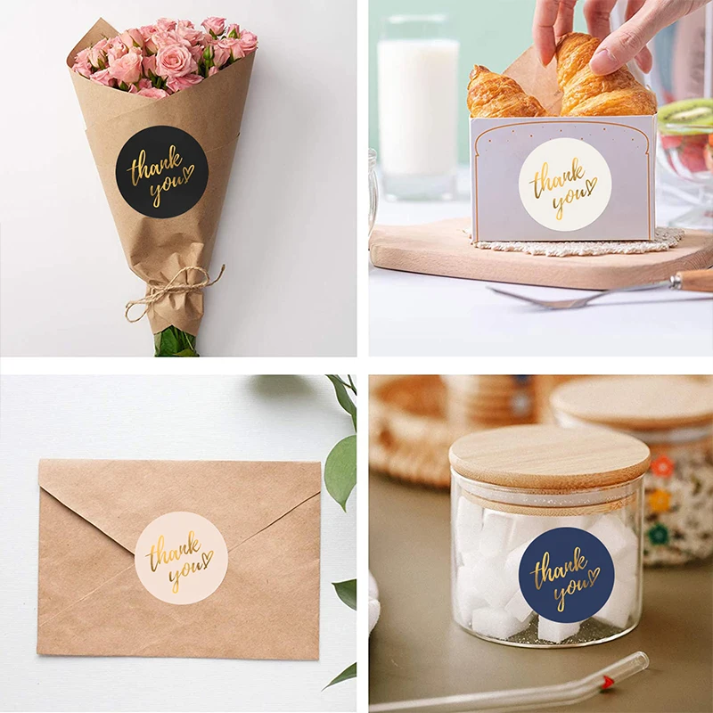 

500pcs Thank You Stickers Seal Labels 1inch Gold Foil Paper Decoration Sticker For Handmade Wedding Gift Stationery Sticker