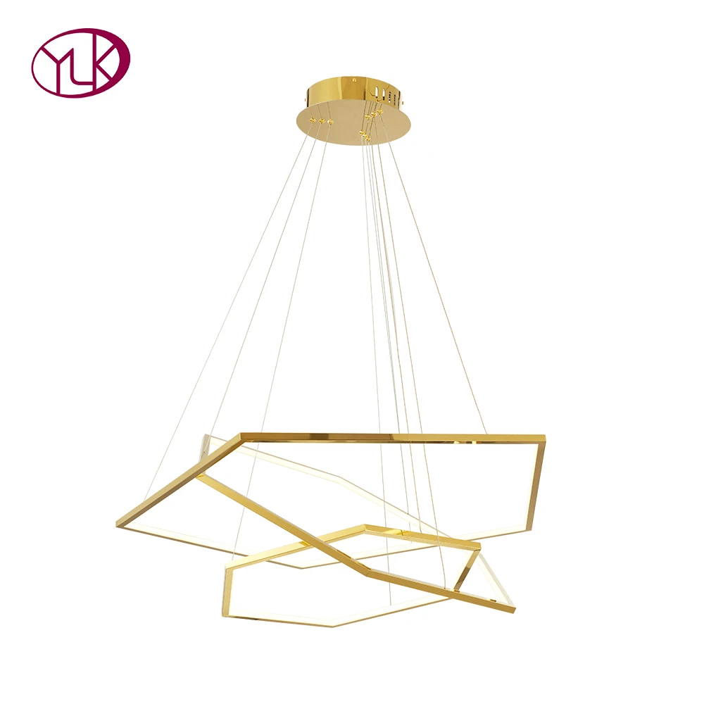 

Modern Shining Polished Steel Hexagon Creative Chandelier Lighting For Living Dinging Room Hanging Lamps Indoor Light Fixtures