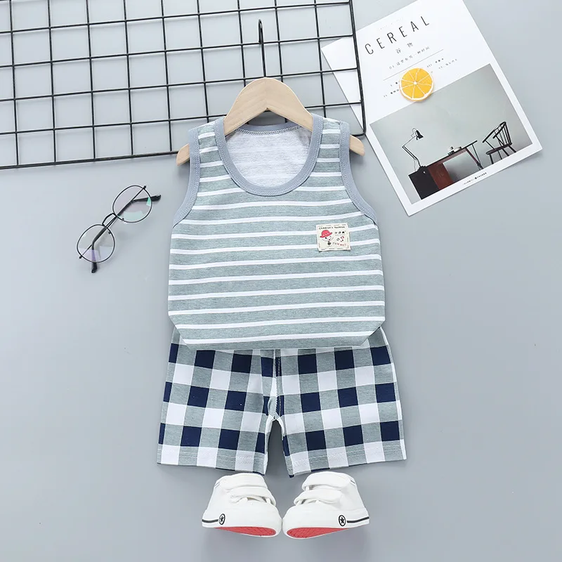 Chlidren Clothing 2Pcs Sets Tops + shorts unisex cartoon sleeveless summer Pajamas | Детская одежда и обувь