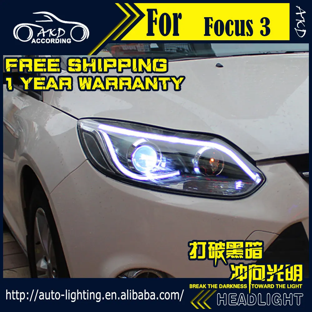 Автомобильная фара AKD в сборе для Ford светодиодная Focus 2012 2014 3 DRL H7 D2H HID вариант Angel Eye