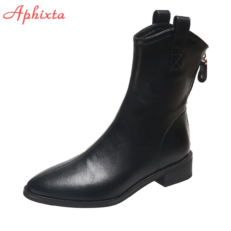 

Ботинки Aphixta женские на квадратном каблуке 3,5 см из натурального дерева, с острым носком, в стиле пэчворк, кожаные ботинки на молнии сзади, бо...