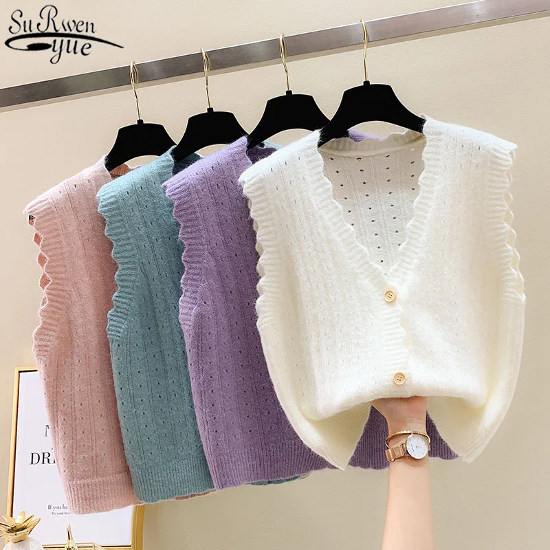 

Autumn Sleeveless Single Breasted Knitted Sweater Vest Winter Solid Vest Female Loose Cardigan Vest Elegant Women's Jacket 11949