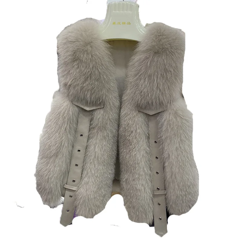 

BFFUR 2020 New Winter Real Fur Vest Women Fox Fur Splicing Leather Waistcoat Ladies Furry Gentle All-match Temperament Jacket